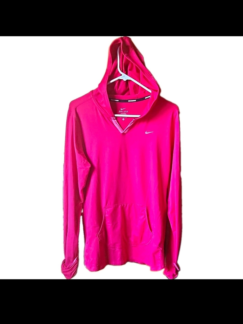 Nike Dri-FIT Women's XL Fuschia Pullover Running Hoodie, Hand Warmers. FLAWS